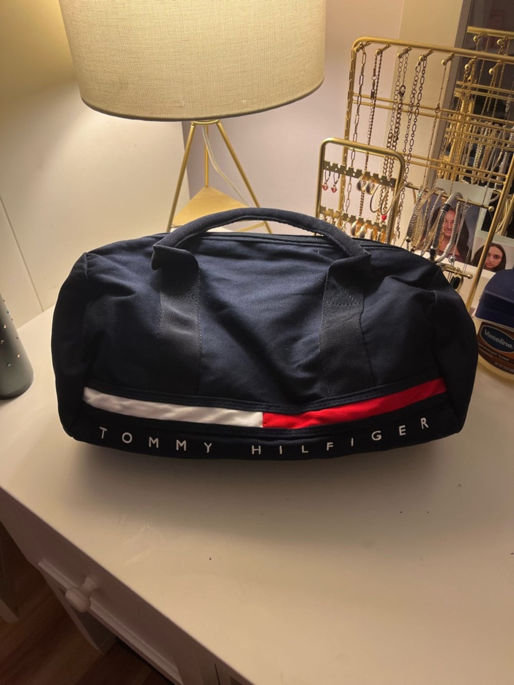 Brand New Tommy Hilfiger Navy Duffel with Red and White Accent